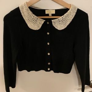 ModCloth Black Cardigan w/ White Collar-Size S